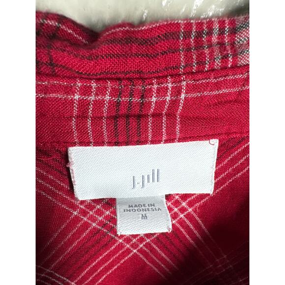 J. Jill Women Red Black Plaid Button Front Tunic Swing Top Pockets Size Medium - Picture 2 of 5
